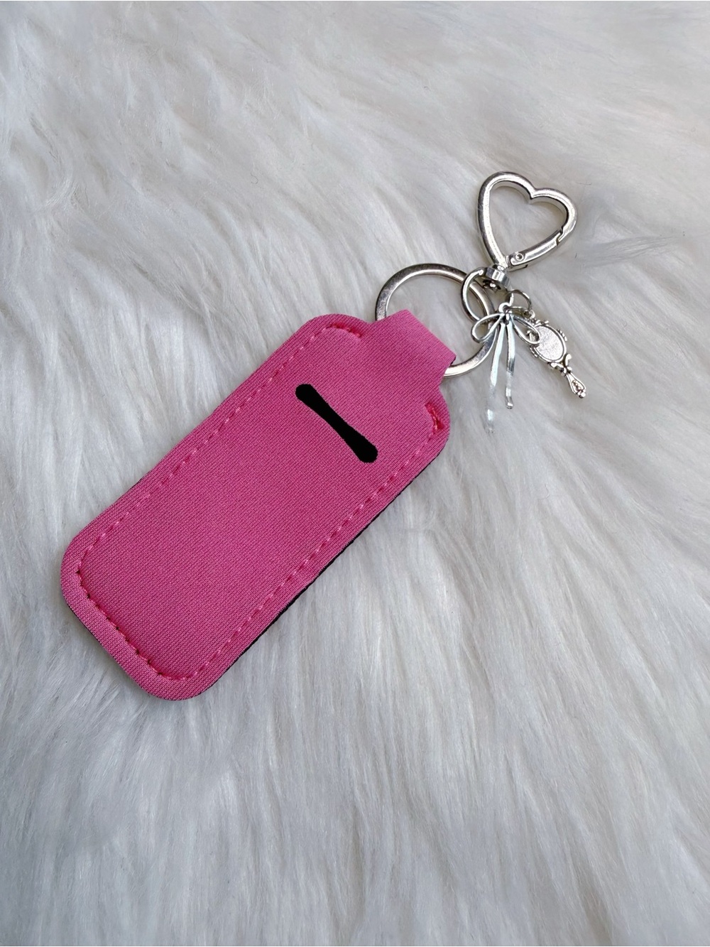 Lipstick holder keychain bag pendant Bag Charm Pink Silver Heart Clip New Gift